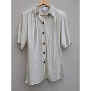 Apparenza Cream Dressy Blouse Tunic Type Satin Flower Buttons Size Medium